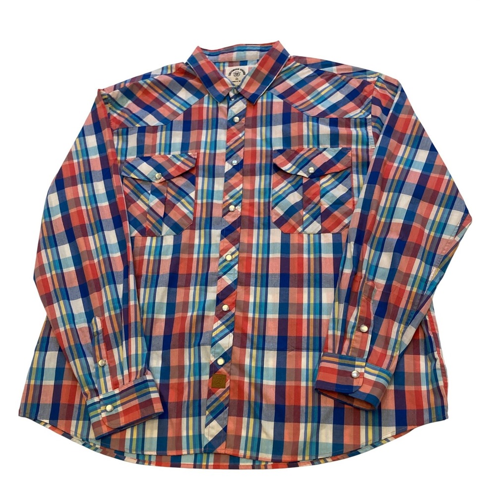 Dubinik Men's 2XL Plaid Western Pearl Snap Shirt Multi Color Country Western